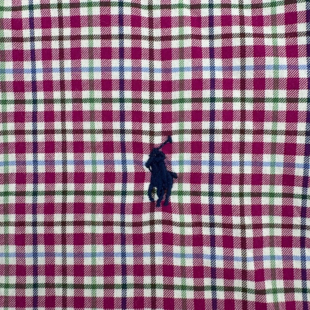 Polo Ralph Lauren Button Down Mens XXL Magenta Plaid Slim Fit‎ Long Sleeve Shirt